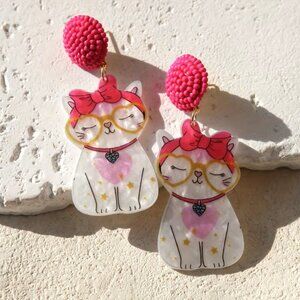 Funny Cute stainless steel Earrings Kitten Cat Wearing Glasses Z228